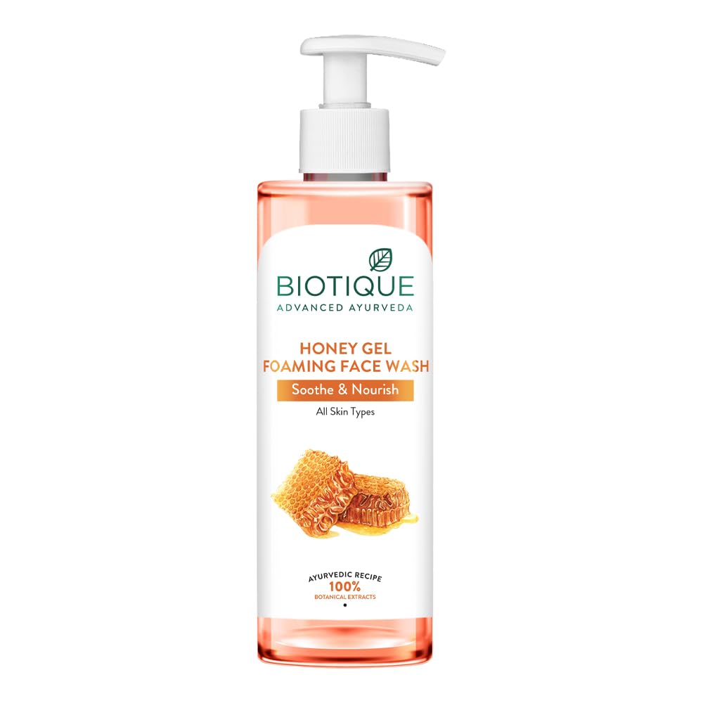 Biotique Honey Gel Soothe & Nourish Foaming Face wash | Soap Free Formula | Reduce Dryness | 100% Botanical Extracts | Suitable for All Skin Types | 150ml