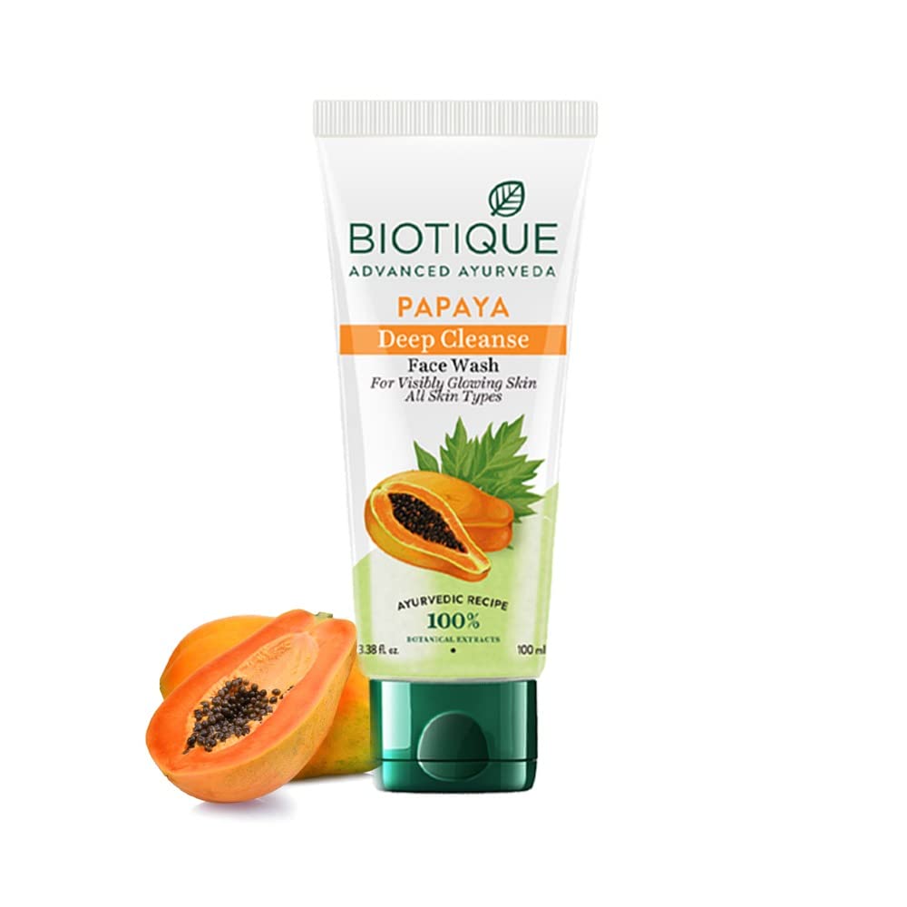 Biotique Papaya Deep Cleanse Face Wash | Gentle Exfoliation | Visibly Glowing Skin | 100% Botanical Extracts| Suitable for All Skin Types | 2x100ml