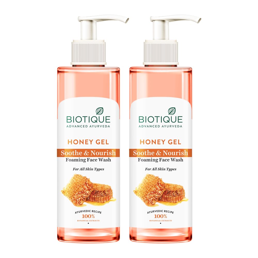 Biotique Honey Gel Soothe & Nourish Foaming Face wash | Soap Free Formula | Reduce Dryness | 100% Botanical Extracts | Suitable for All Skin Types | 150ml