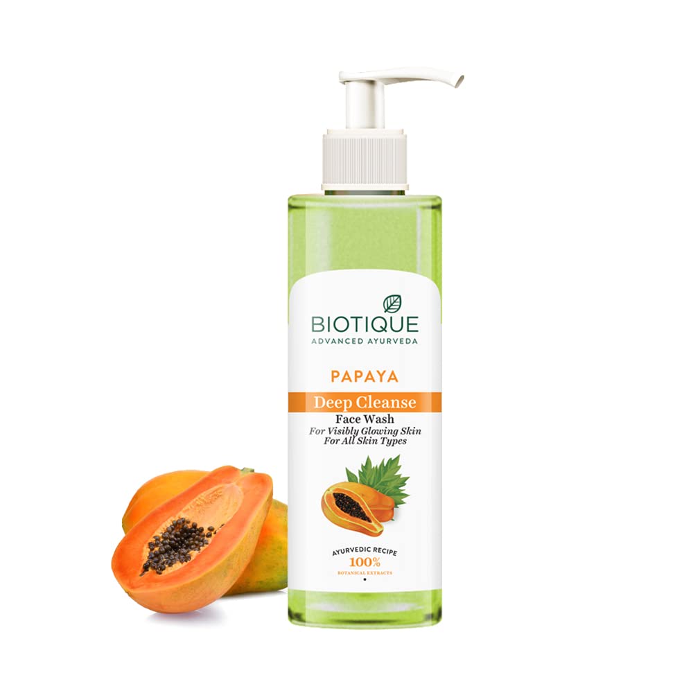 Biotique Papaya Deep Cleanse Face Wash | Gentle Exfoliation | Visibly Glowing Skin | 100% Botanical Extracts| Suitable for All Skin Types | 2x100ml