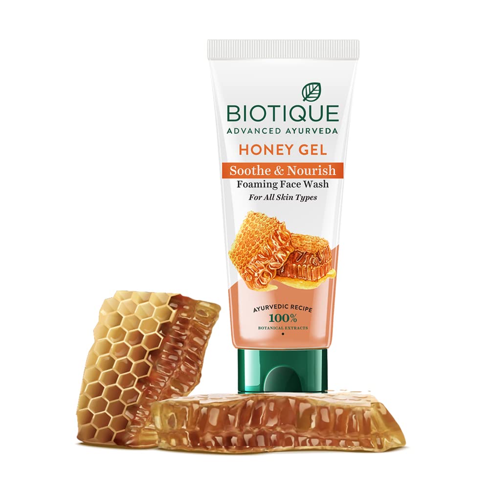 Biotique Honey Gel Soothe & Nourish Foaming Face wash | Soap Free Formula | Reduce Dryness | 100% Botanical Extracts | Suitable for All Skin Types | 150ml