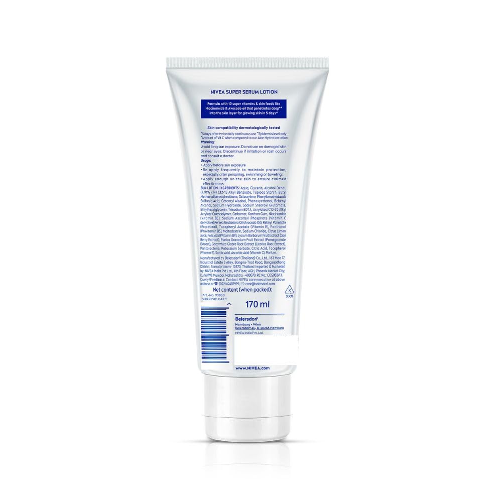 NIVEA Super 10 Glow Body Serum Lotion 170ml | 120X Vitamin C Niacinamide Body Lotion SPF15 Daily Sunscreen | Reduces Dullness and Dark Spots | Lightweight Fast Absorbing Moisturizer | Glowing Skin in 5 Days