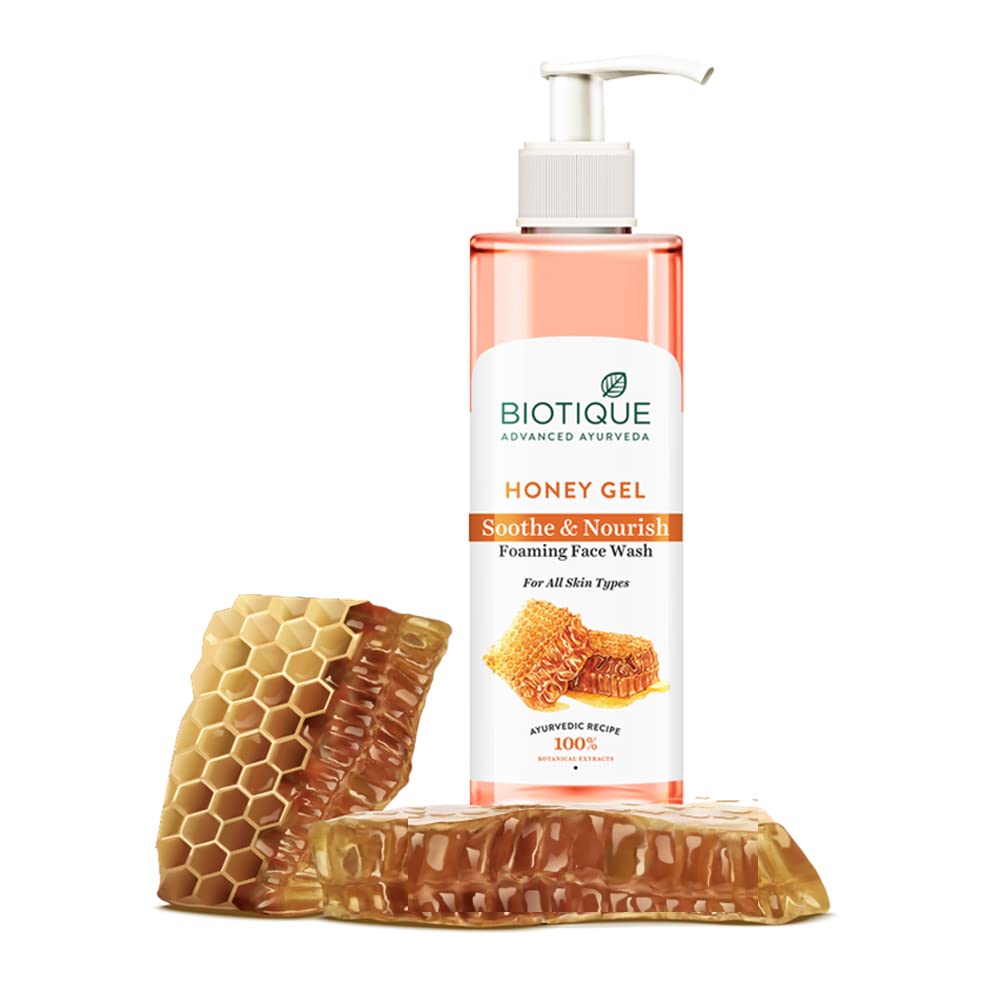 Biotique Honey Gel Soothe & Nourish Foaming Face wash | Soap Free Formula | Reduce Dryness | 100% Botanical Extracts | Suitable for All Skin Types | 150ml
