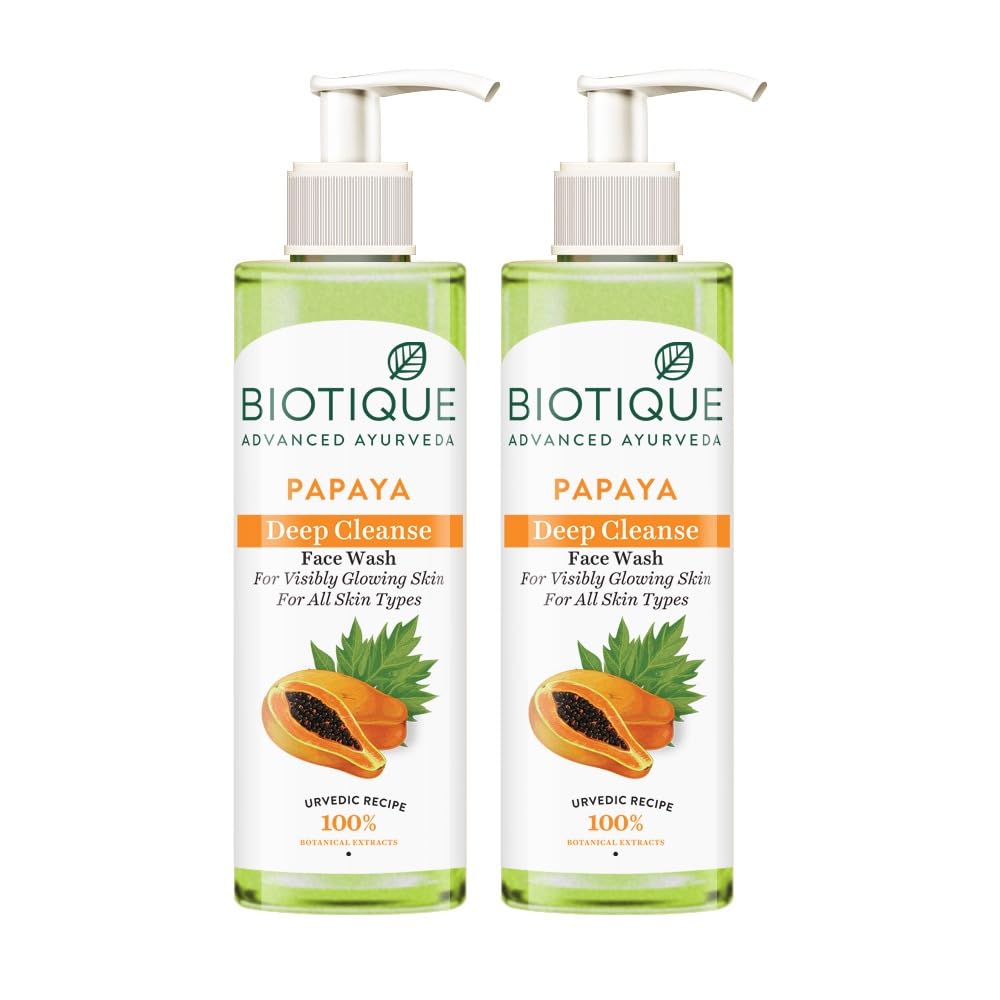 Biotique Papaya Deep Cleanse Face Wash | Gentle Exfoliation | Visibly Glowing Skin | 100% Botanical Extracts| Suitable for All Skin Types | 2x100ml