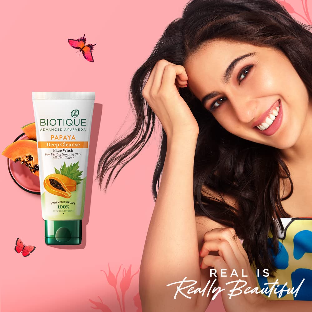 Biotique Papaya Deep Cleanse Face Wash | Gentle Exfoliation | Visibly Glowing Skin | 100% Botanical Extracts| Suitable for All Skin Types | 2x100ml