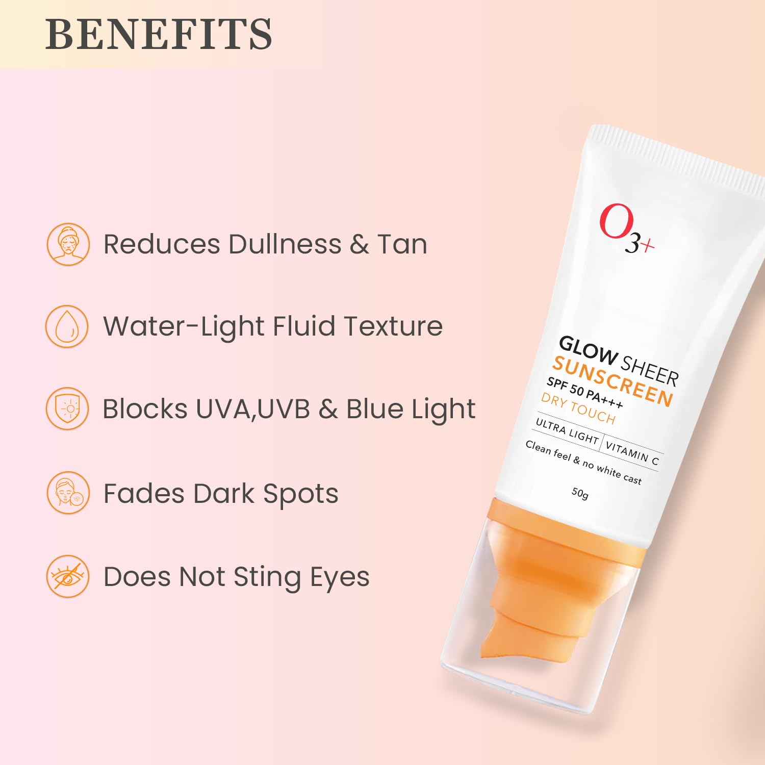 O3+ Glow Sheer Sunscreen SPF 50 PA+++ (50gm) | Lightweight Cream | No White Cast | Sunscreen For Oily Skin, Dry Skin | For Women & Men