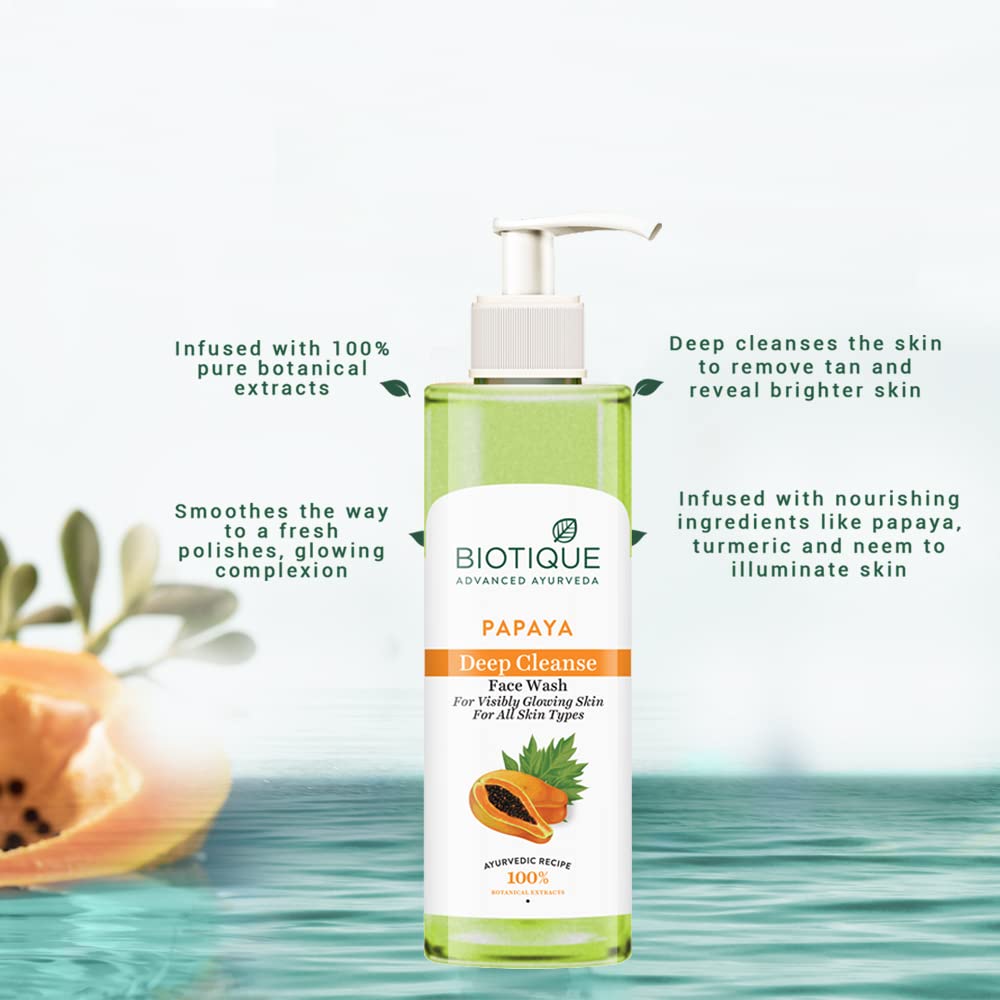 Biotique Papaya Deep Cleanse Face Wash | Gentle Exfoliation | Visibly Glowing Skin | 100% Botanical Extracts| Suitable for All Skin Types | 2x100ml