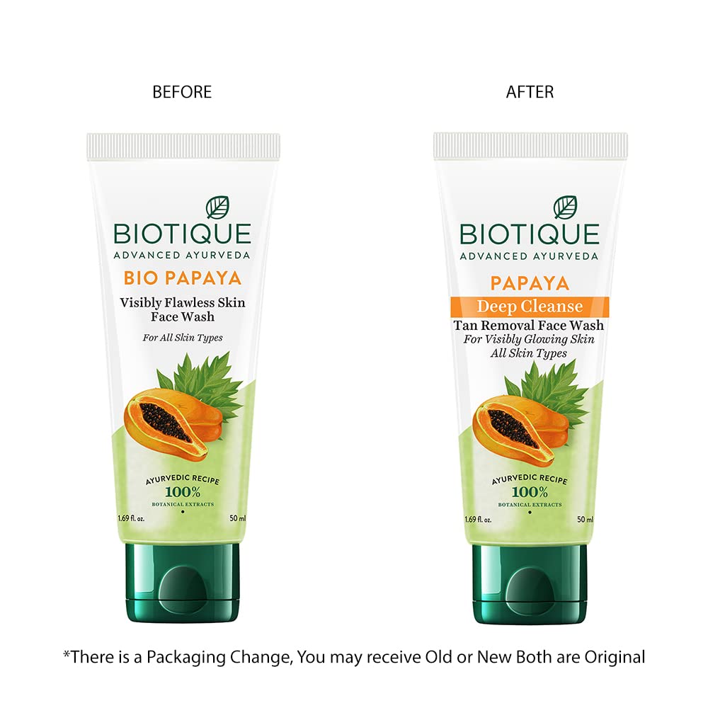 Biotique Papaya Deep Cleanse Face Wash | Gentle Exfoliation | Visibly Glowing Skin | 100% Botanical Extracts| Suitable for All Skin Types | 2x100ml