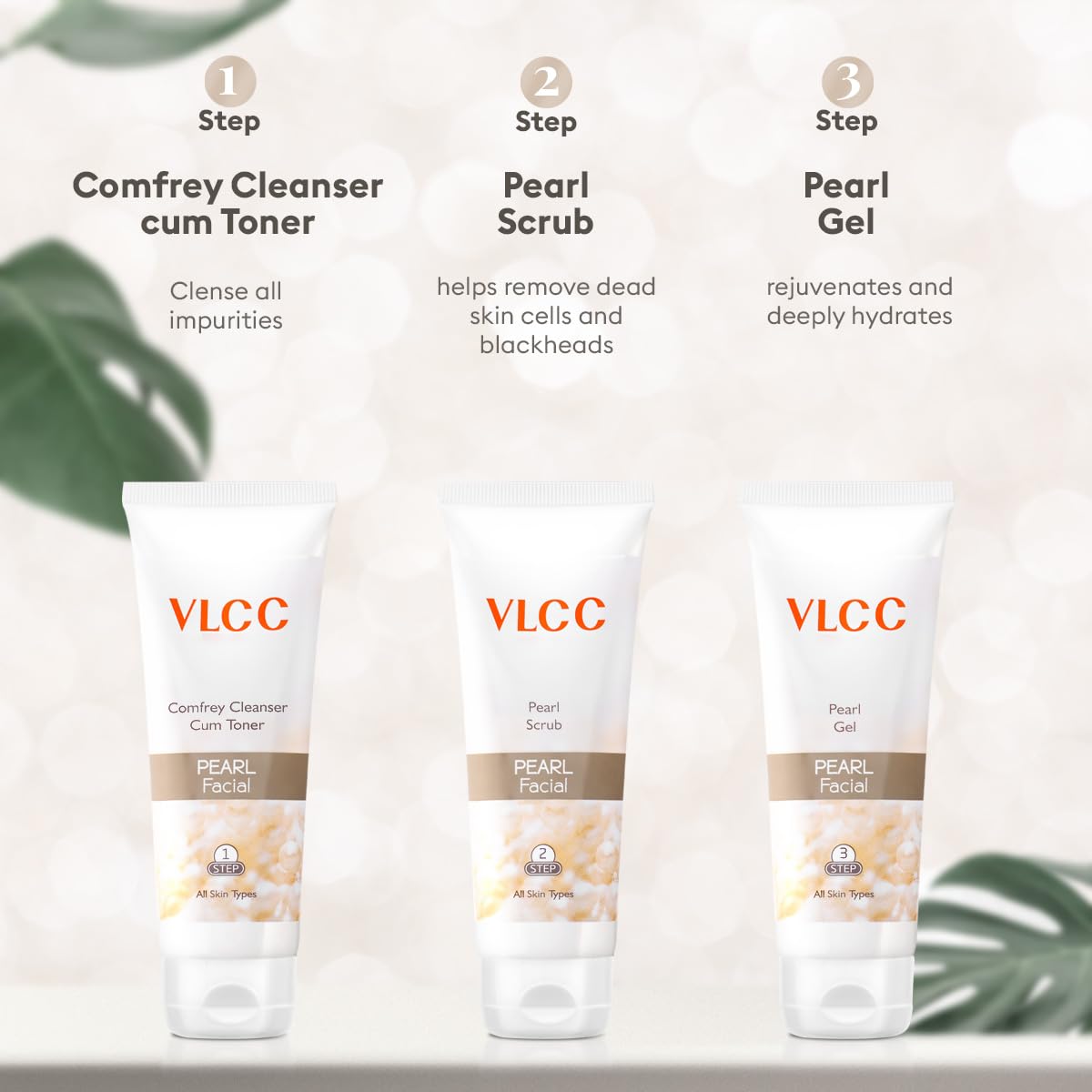 VLCC Pearl Facial Kit with FREE Rose Water Toner - 300g + 100ml | Luminous and Radiant Skin | At Home Facial with Pearl Extracts, Sandalwood, Turmeric & Aloe Vera | Tan Removal Facial Kit.