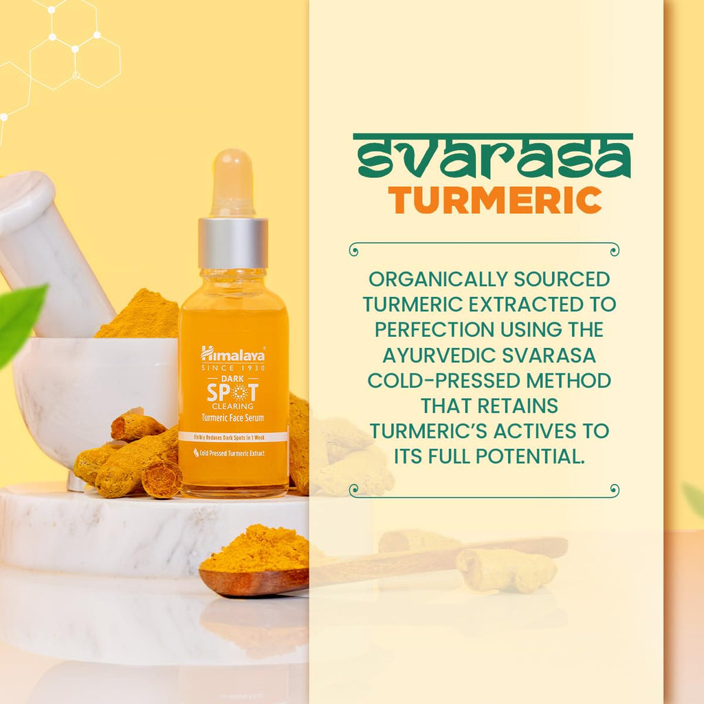 Himalaya Dark Spot Clearing Turmeric Face Serum, 15 mL | with 10% Glycolic Acid, 2% Niacinamide & Organically sourced Turmeric | Visibly Reduces Dark Spots from Day 7 | Clinically Tested | Non Staining