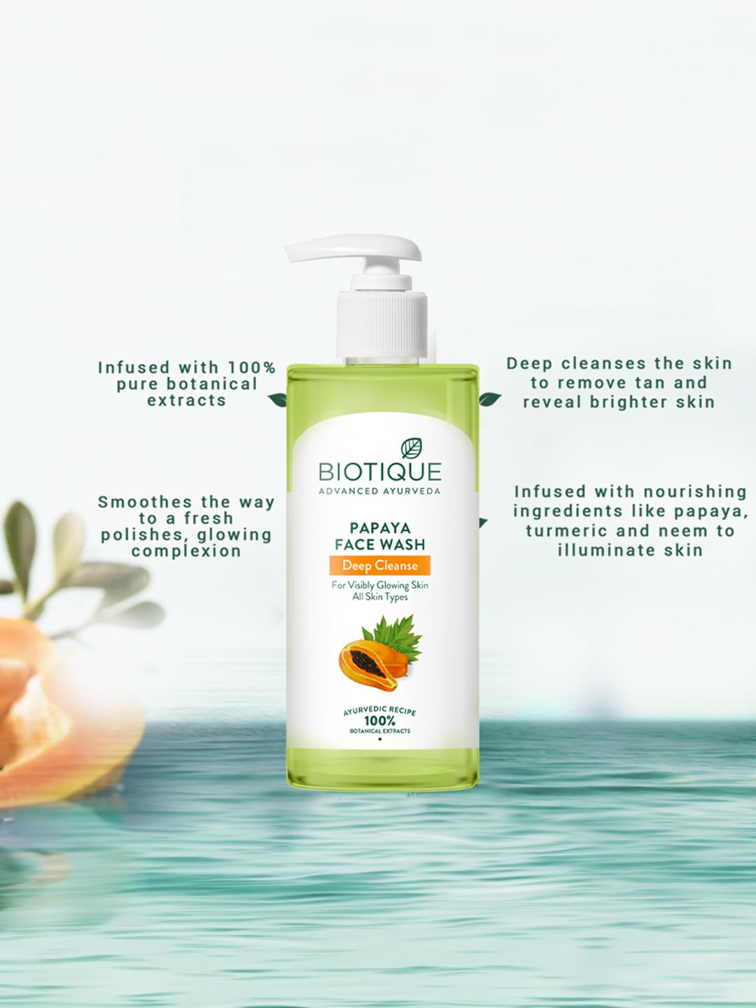 Biotique Papaya Deep Cleanse Face Wash | Gentle Exfoliation | Visibly Glowing Skin | 100% Botanical Extracts| Suitable for All Skin Types | 2x100ml