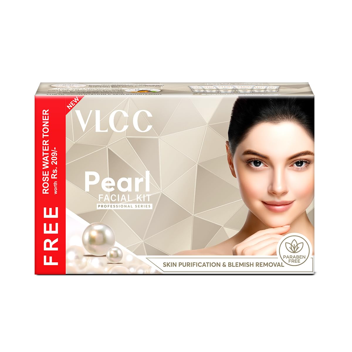 VLCC Pearl Facial Kit with FREE Rose Water Toner - 300g + 100ml | Luminous and Radiant Skin | At Home Facial with Pearl Extracts, Sandalwood, Turmeric & Aloe Vera | Tan Removal Facial Kit.