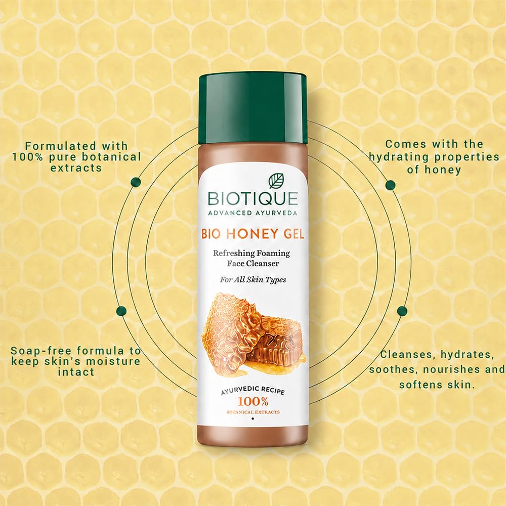 Biotique Honey Gel Soothe & Nourish Foaming Face wash | Soap Free Formula | Reduce Dryness | 100% Botanical Extracts | Suitable for All Skin Types | 150ml