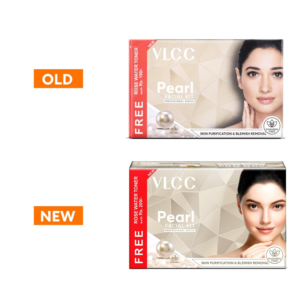 VLCC Pearl Facial Kit with FREE Rose Water Toner - 300g + 100ml | Luminous and Radiant Skin | At Home Facial with Pearl Extracts, Sandalwood, Turmeric & Aloe Vera | Tan Removal Facial Kit.