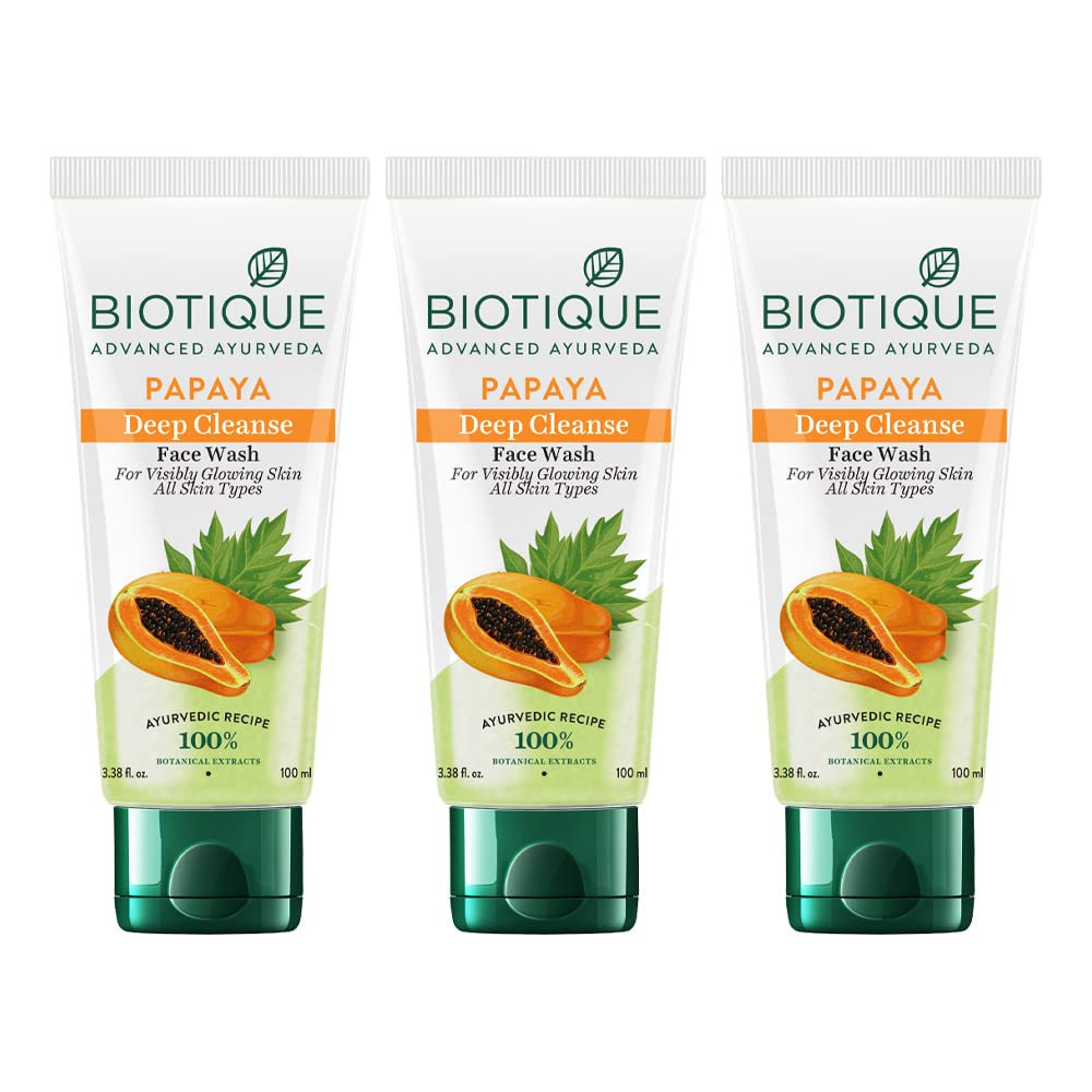Biotique Papaya Deep Cleanse Face Wash | Gentle Exfoliation | Visibly Glowing Skin | 100% Botanical Extracts| Suitable for All Skin Types | 2x100ml