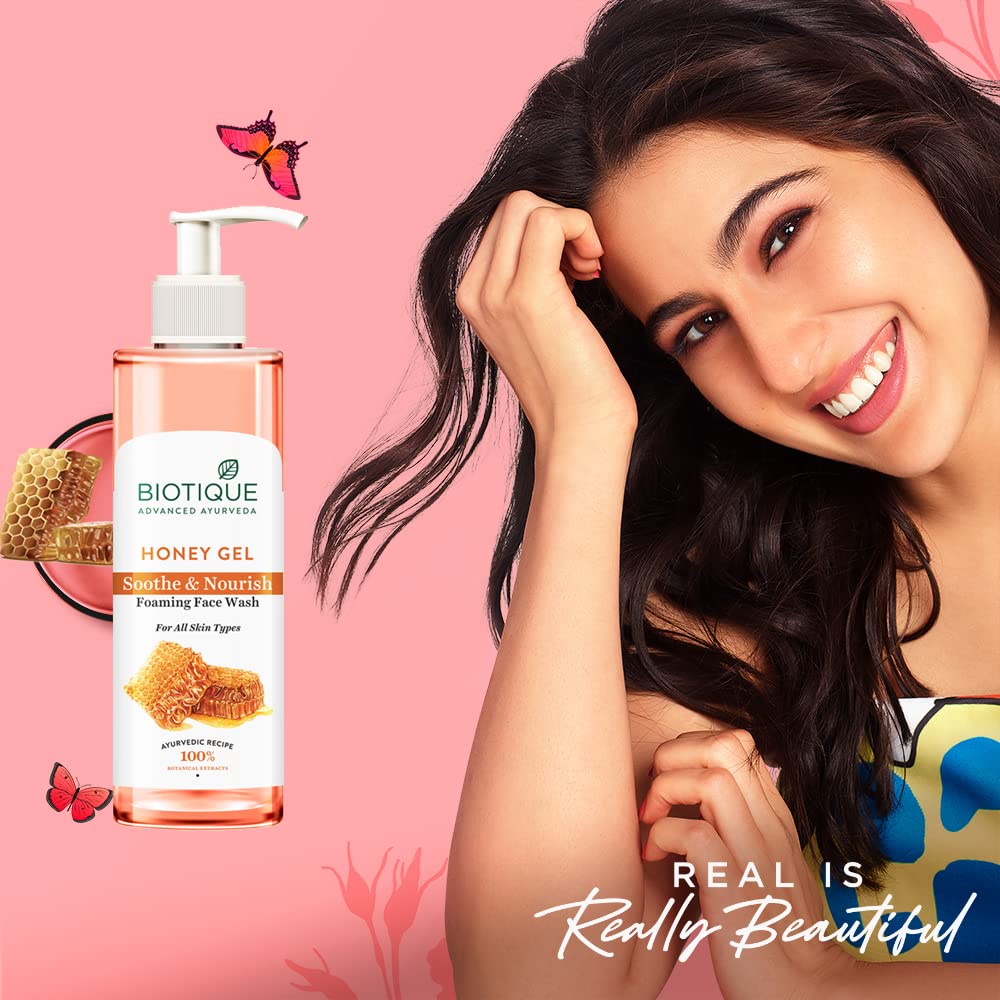 Biotique Honey Gel Soothe & Nourish Foaming Face wash | Soap Free Formula | Reduce Dryness | 100% Botanical Extracts | Suitable for All Skin Types | 150ml