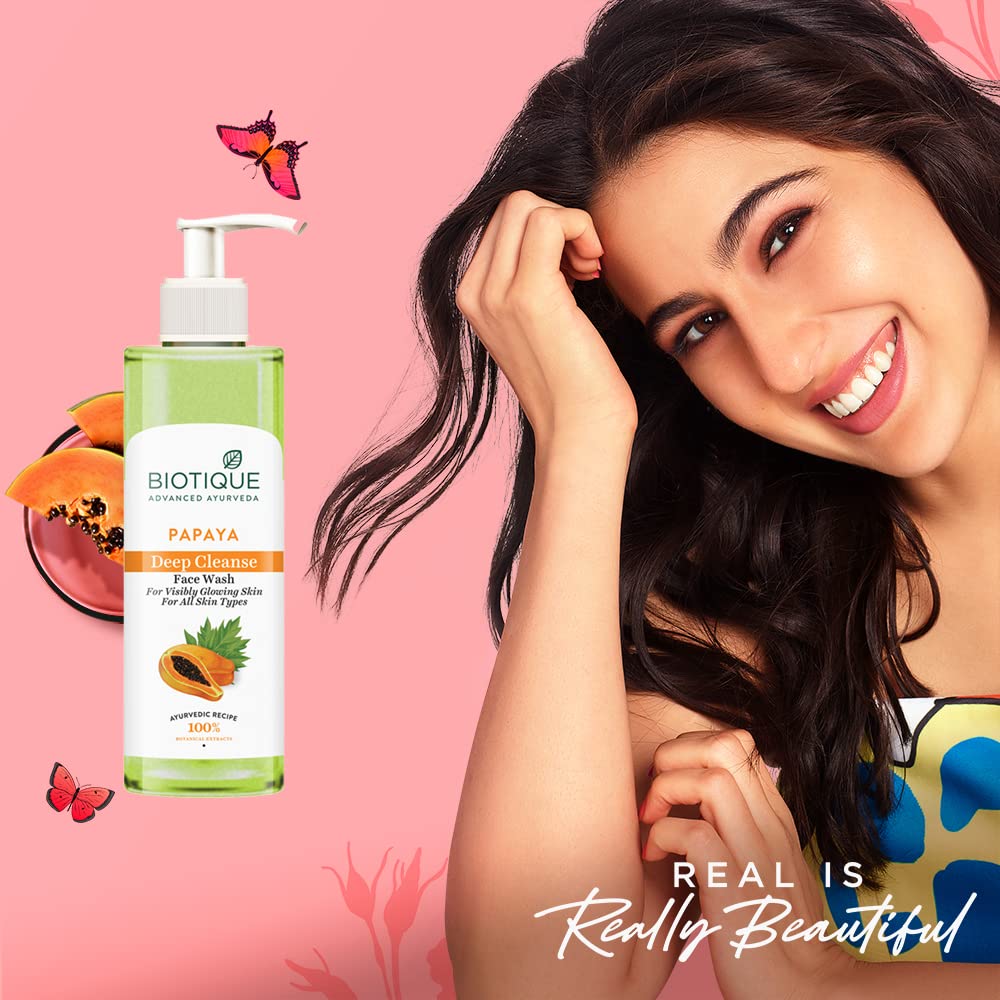 Biotique Papaya Deep Cleanse Face Wash | Gentle Exfoliation | Visibly Glowing Skin | 100% Botanical Extracts| Suitable for All Skin Types | 2x100ml