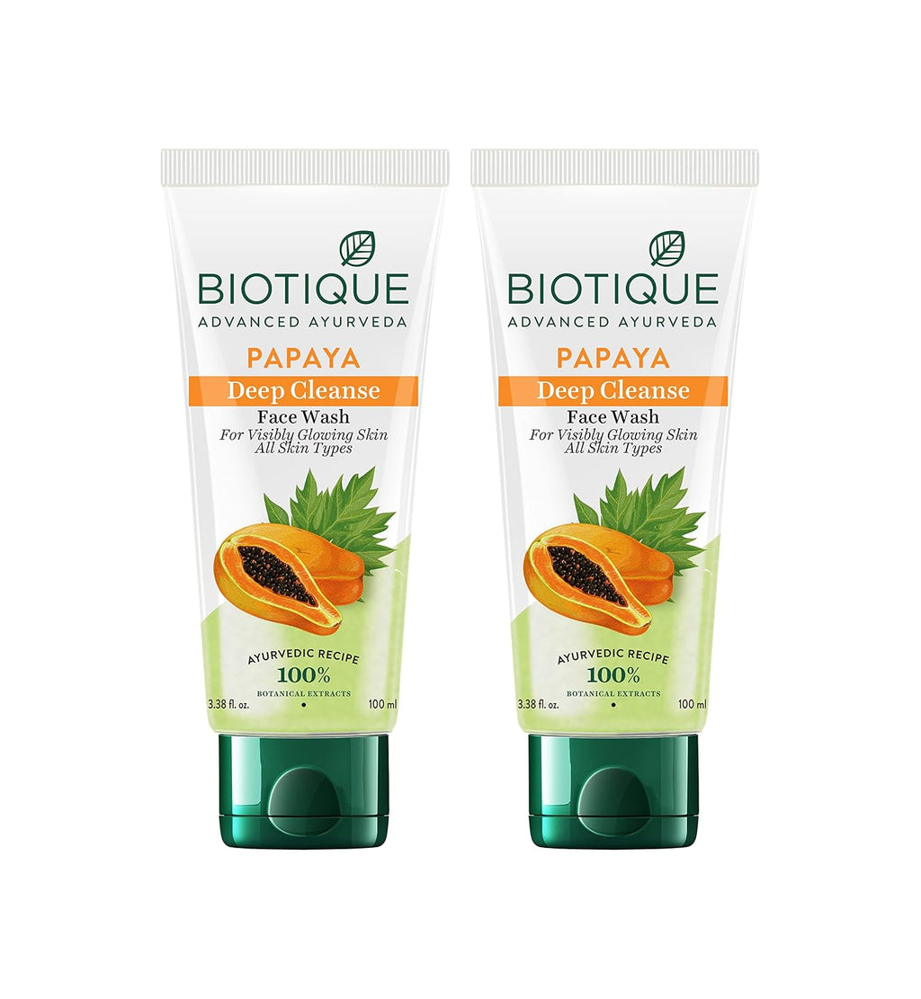 Biotique Papaya Deep Cleanse Face Wash | Gentle Exfoliation | Visibly Glowing Skin | 100% Botanical Extracts| Suitable for All Skin Types | 2x100ml