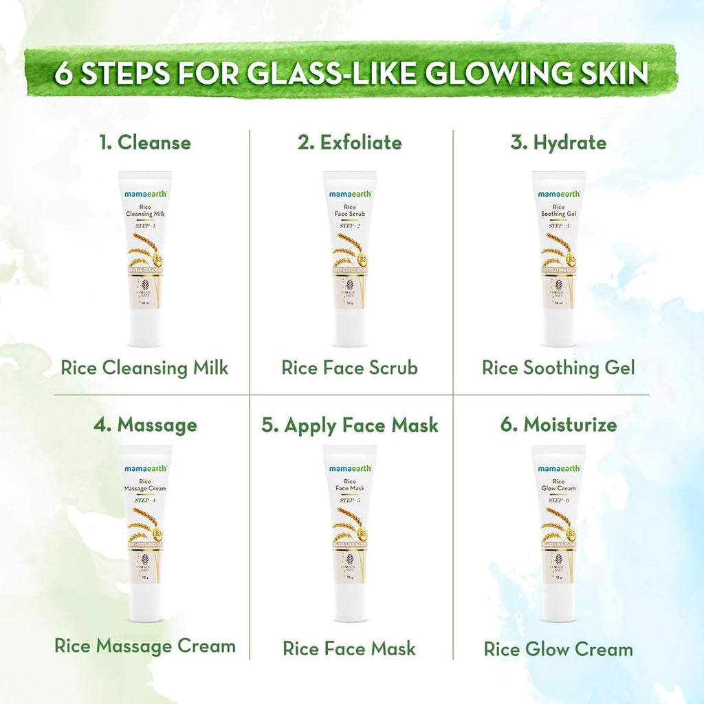Mamaearth Rice Facial Kit – Glass Skin in 6 Steps, 60g