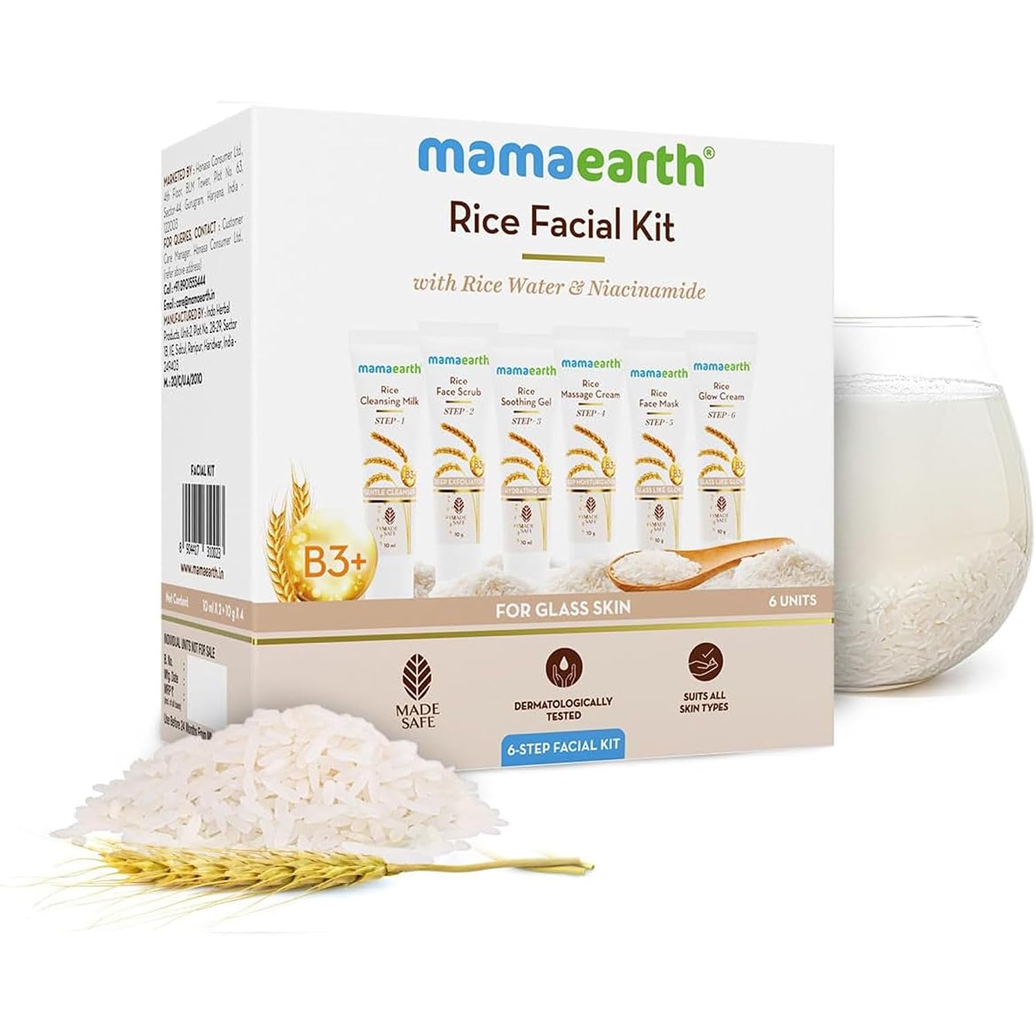 Mamaearth Rice Facial Kit – Glass Skin in 6 Steps, 60g