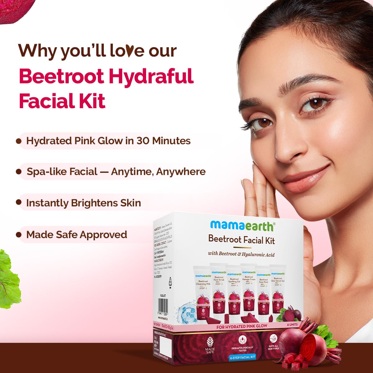 Mamaearth Beetroot Facial Kit – Hydrated Pink Glow, 60g