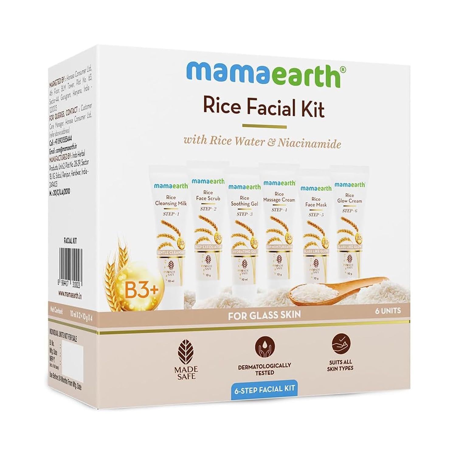Mamaearth Rice Facial Kit – Glass Skin in 6 Steps, 60g
